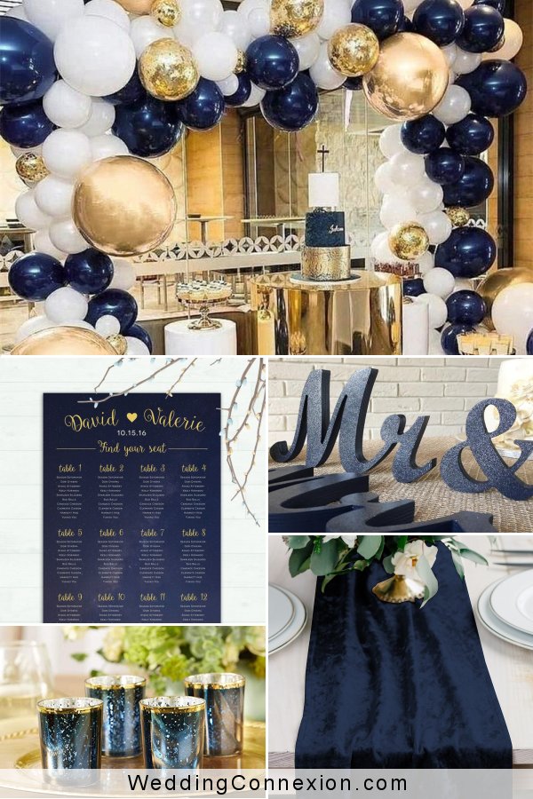 Elegant Navy Blue & Gold Trendy Wedding Color Theme Ideas